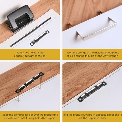 1 Inch Capacity Premium Prong Paper Fastener Complete Set, 2.75 Inch Base with Standard 2-Hole Punch for Home, Work, and School, by Olympx (50 per Box)