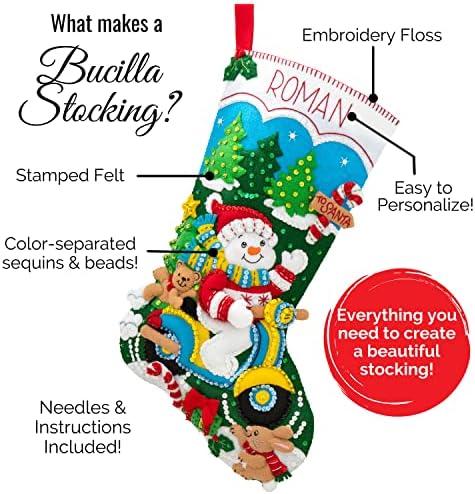 Bucilla Felt Applique 18" Stocking Making Kit, Down The Chimney, Perfect for DIY Arts and Crafts, 86656