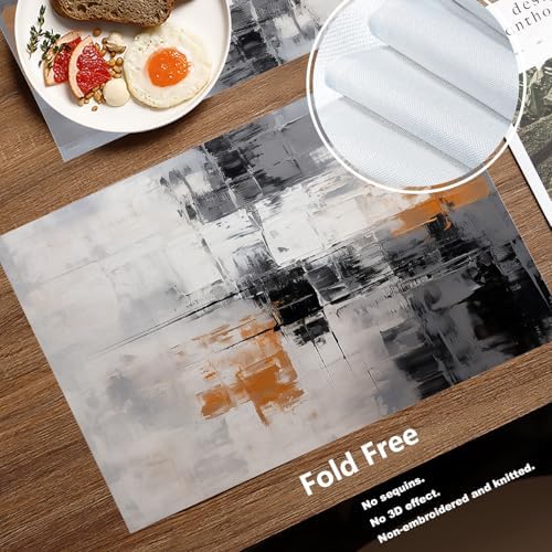 Batmerry Abstract Art with Blocks Color Linen Placemats Set of 4, Colorful Geometric Washable Table Mats for Kitchen Table Thickened Heat Insulation Dining Set Indoor Outdoor 12X18 in