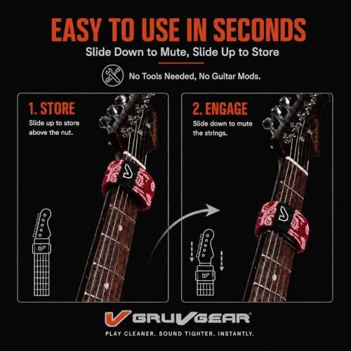 Gruv Gear Fret Wrap & Guitar Mute, Fretwrap for Acoustic, Electric & Bass | String Dampener Recording, Tapping & Practice Accessory (1 Pack, Small Bandana Red, Fits 4 String Bass, 6 String Guitar)
