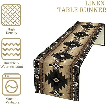 Aztec Southwest Table Runner,Ethnic Style Design Geometric Table Runners Table Setting Decor for Garden Farmhouse Wedding Party Holiday Dinner Home 13x90 Inch