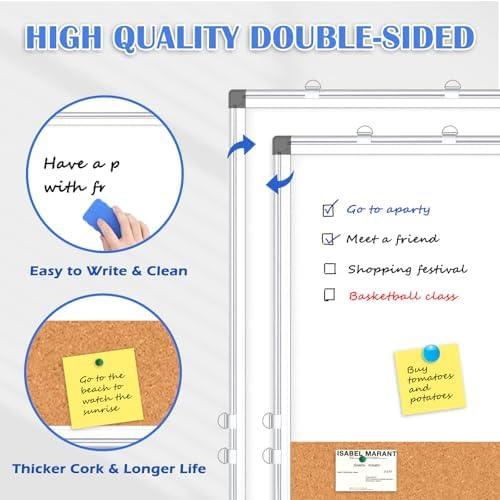 Whiteboard Cork Board Combo for Wall, 24" x 18" Dry Erase Whiteboard