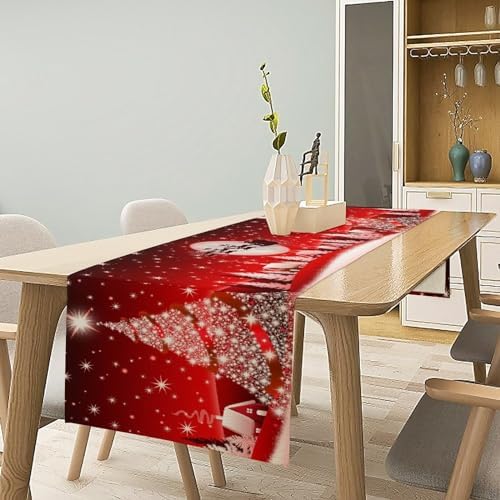 Merry Christmas Table Runner Red Snowflakes ,Xmas Ball Ornaments Snow Red Table Runners for Dinning Table,Snowflake Sparkle Kitchen Decor,Holiday Dinner Decoration-13x60 Inch