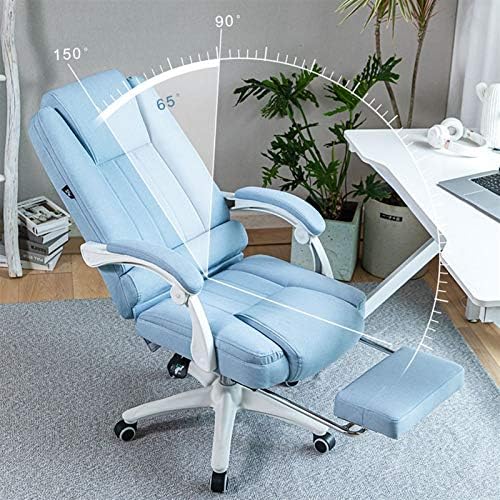Computer Chair Office Chair Fabric Office Chair Computer Chair Ergonomic Pulley Game Chair Adjustable Tilt 155° with Armrest and Waist Support for Home Ergonomic Desk Chair (Blue Without Foot Pad