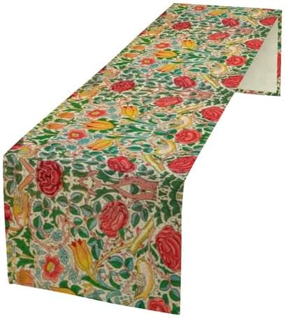 William Morris Original Design Red Rose Table Runner Vintage Floral Table Runner for Dining Table Decor 13 x 90 Inch