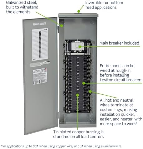 Leviton 42 Space Outdoor Load Center with 225A Main Circuit Breaker, LR422-BDD