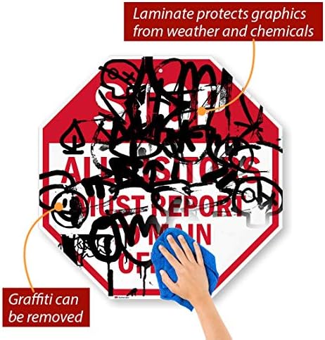 SmartSign-K-4670-EG "Stop - All Visitors Must Report To Main Office" Sign | 24" x 24" 3M Engineer Grade Reflective Aluminum , Red on White