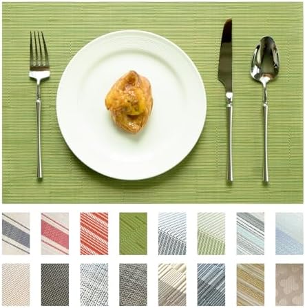 Placemats Set of 12 Vinyl/Plastic Woven Place Mats for Kitchen Table Indoor/Outdoor Washable Placemat Wipeable Dining Table Mats (Oliver Green,12)