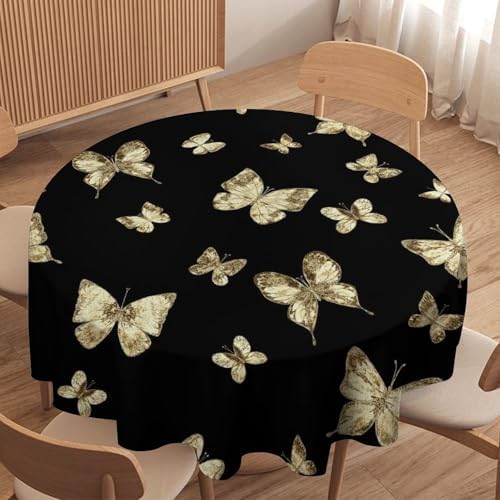 Golden Butterfly Tablecloth, Vintage Luxury Yellow Golden Butterflies Print Table Cloth for Kitchen Dining Coffee Table Outdoor Party Decor, 60x60in