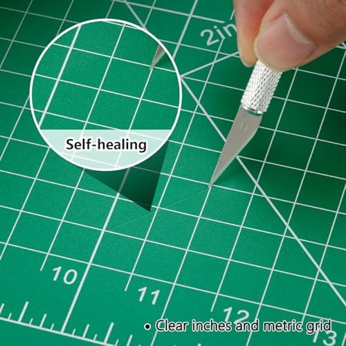 Worklion Self Healing Craft Mat: 18"x12" Rotary Cutting Mat for Sewing,Quilting,Leather,Craft,Fabric,Model,Art,Clay,5-layer 2-sided Cutting Mat, green and black