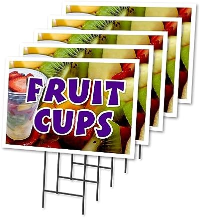 Fruit Cups 5 Pack of 18" x 24" Yard Sign & Stake | Advertise Your Business | Stake Included Image On Both Sides | Made in The USA