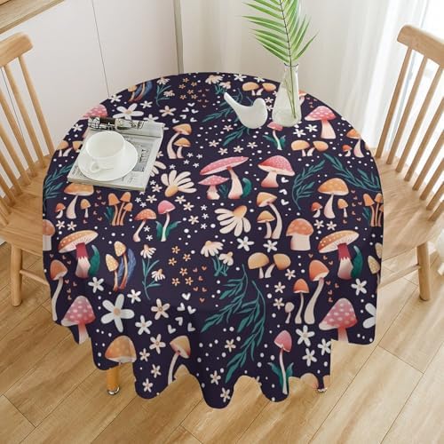 Retro Mushroom Tablecloth, Cartoon Forest Mushroom Florals Leaves Woodland Garden Table Cloth for Kitchen Dining Coffee Table Outdoor Party Decor, 36x36in