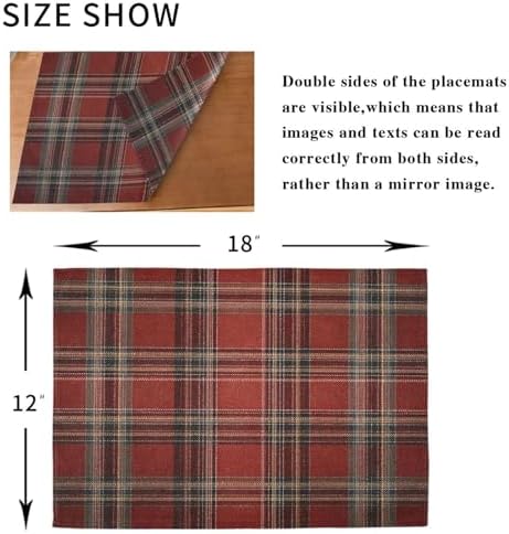 ALAZA Red Plaid Tartan Set of 6 Placemats Rectangle Table Mat for Dining Table Restaurant Kitchen Home Decor, 12" x 18"