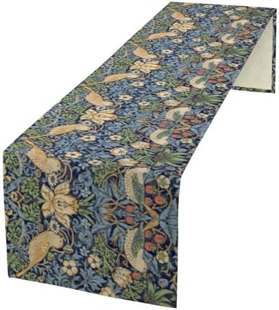 William Morris Floral Table Runner, Vintage Flowers Botanical Printed Table Runner for Home Kitchen Dining Table Decoration,13x60 Inch Strawberry Thief