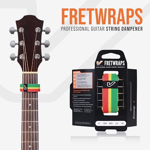 Gruv Gear Fret Wrap & Guitar Mute, Fretwrap for Acoustic, Electric & Bass | String Dampener Recording, Tapping & Practice Accessory (1 Pack, Medium Red/Yellow/Green, Fits 5 String Bass, 7 String