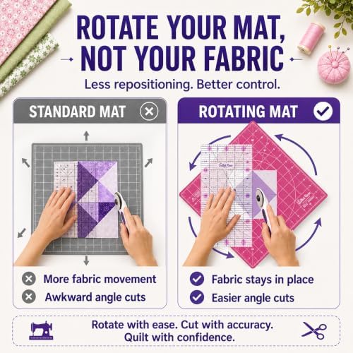The Quilted Bear 12" x 12" Rotating Self-Healing Cutting Mat, Pink