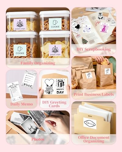 Memoking Sticker Printer T02 Sticker Maker Machine with 6 Rolls Paper