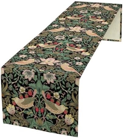 William Morris Floral Table Runner, Vintage Flowers Green Botanical Printed Table Runner for Home Kitchen Dining Table Decoration,13x60 Inch