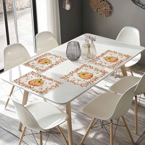 Boho Fall Placemat, Thanksgiving Watercolor Pumpkins Heat Resistant Washable Table Place Mats Sunflowers Eucalyptus Table Linens Party Holiday Decor for Home Kitchen Dining Outdoor Indoor,