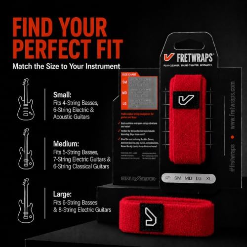Gruv Gear Fret Wrap & Guitar Mute, Fretwrap for Acoustic, Electric & Bass | String Dampener Recording, Tapping & Practice Accessory (1 Pack, Medium Red, Fits 5 String Bass, 7 String Guitar)