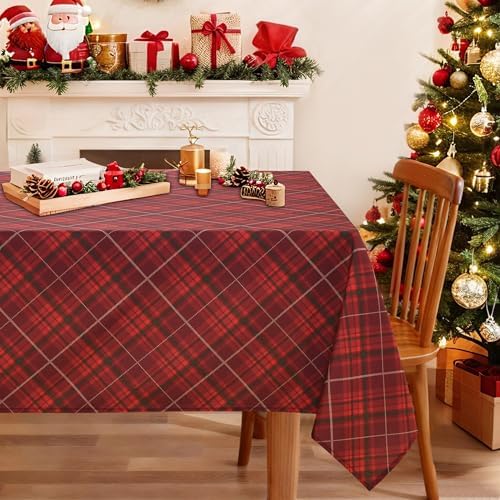 DWCN Christmas Checkered Tablecloth, 60 x 120 Inch, Rectangular, Red