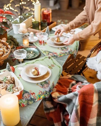 Merry Christmas Placemats Set of 6, Green Christmas Gnome Elf Heat Resistant Washable Table Place Mats Xmas Balls Cotton Table Linens Party Holiday Decor for Kitchen Dining Outdoor Indoor