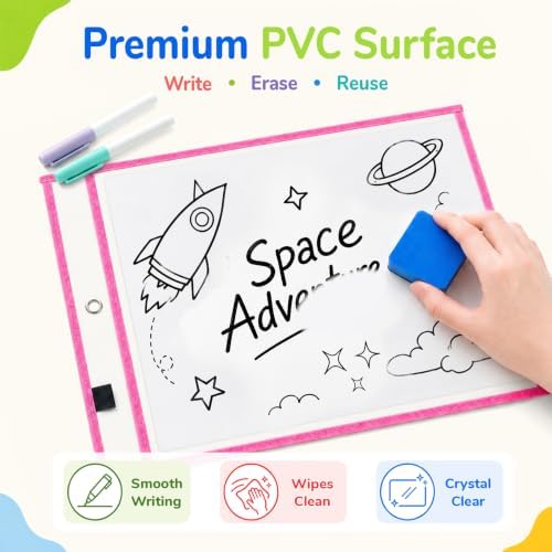 MR.MATE 100Pcs Dry Erase Pockets Sleeve 10x14,Clear Plastic Sheet Protector