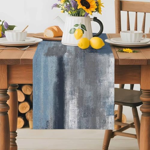 Blue Grey Graffiti Table Runner Dresser Scarf 13 x 108 Inch Abstract Oil Paint Art Mottled Texture Modern Table Runners Non-Slip Heat Resistant Kitchen Dining Table Decor for Home Indoor Outdoor