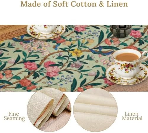 William Morris Floral Table Runner, Birds Butterflies and Bees Botanical Flower Original Design Print Table Runner for Home Party Dining Room Kitchen Decor 13x70 Inch