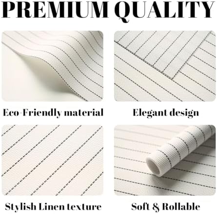 Placemats Set of 12 Vinyl/Plastic Woven Place Mats for Kitchen Table Indoor/Outdoor Washable Placemat Wipeable Dining Table Mats (White Stripes,12)