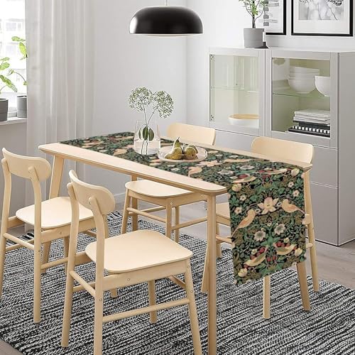 William Morris Floral Table Runner, Vintage Flowers Green Botanical Printed Table Runner for Home Kitchen Dining Table Decoration,13x70 Inch
