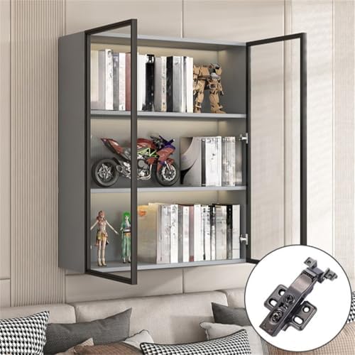 Wall Hanging Lateral Filing/Vertical Timber Wall Unit Transparent Glass Door Shelf Wall-Mounted Wood Bookcase Action Figure Model Storage Cabinet Display Case Grey 24" L x 10" W x 38" H