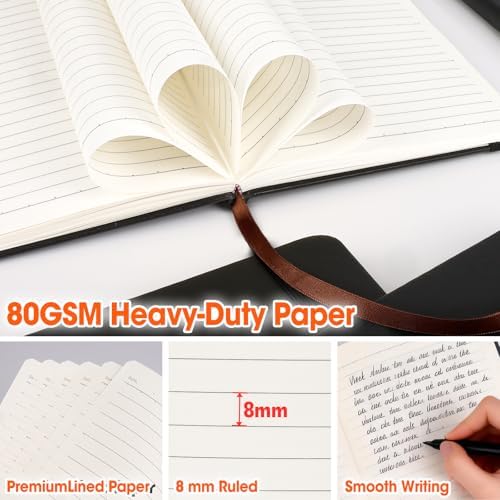6 Pack Lined Journal Notebook for Work, 200 Pages, Medium 5.5 in x 8.3 in, A5 College Ruled, Hardcover Journaling Notebooks for Writing, Note Taking, Fit for Business Work School Home (Black)