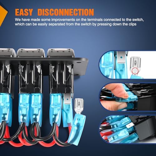 Nilight 6 Gang Rocker Switch Panel with PD Type C and USB Charger Voltmeter