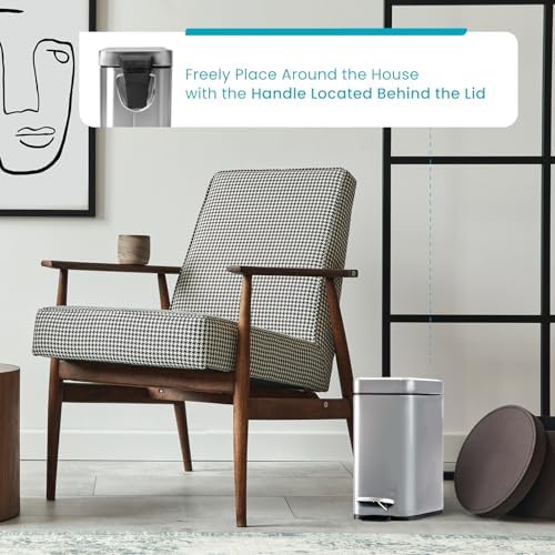 Home Zone Living 2-Pack 1.3 Gallon Small Bathroom Trash Can with Lid and Step Pedal, Stainless Steel Wastebasket with Slim Design for Home and Office, Silver, 5 Liters