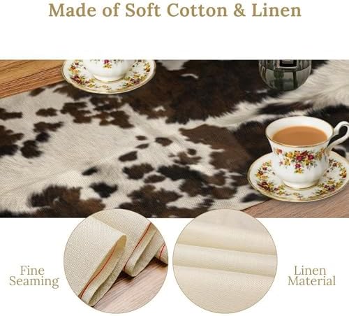 Cow Print Table Runner, Brown Cowhide Print Western Style Table Runner Country Farmhouse Cottage Cow Patten Table Decoration for Home Kitchen Dining, 13x60 Inch