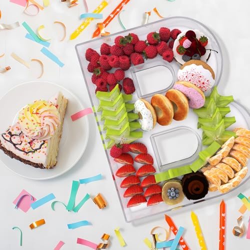 11" Acrylic Letter Charcuterie Box, Reusable Fillable Alphabet Number Shaped Form Tray for Birthday Anniversaries, Party Decorative Serving Plates Display Candy Cake (B)