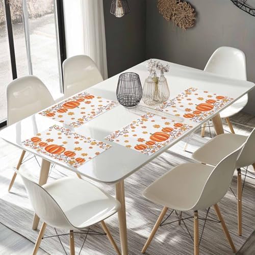 Fall Maple Leaves Placemat, Thanksgiving Watercolor Pumpkins Heat Resistant Washable Table Place Mats Orange Cotton Table Linens Party Holiday Decor for Home Kitchen Dining Outdoor Indoor,