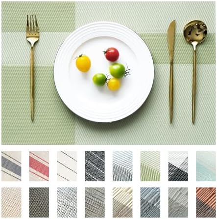Placemats Set of 8 Vinyl/Plastic Woven Place Mats for Kitchen Table Indoor/Outdoor Washable Placemat Wipeable Dining Table Mats (Green Cube,8)
