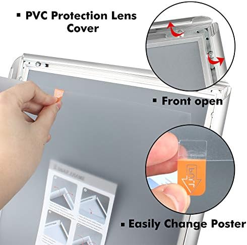 DISPLAYSWORKER Adjustable Poster Sign Stand,Floor-Standing Sign Holder with Heavy Duty Pedestal,for school hospital church shopping mall Silver 11 x 17inch