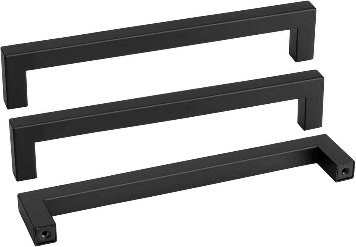 Goldenwarm 2 Pack Black Square Bar Cabinet Pull Drawer Handle Stainless Steel Modern Hardware for Kitchen and Bathroom Cabinets Cupboard,Center to Center 8-4/5in(224mm)