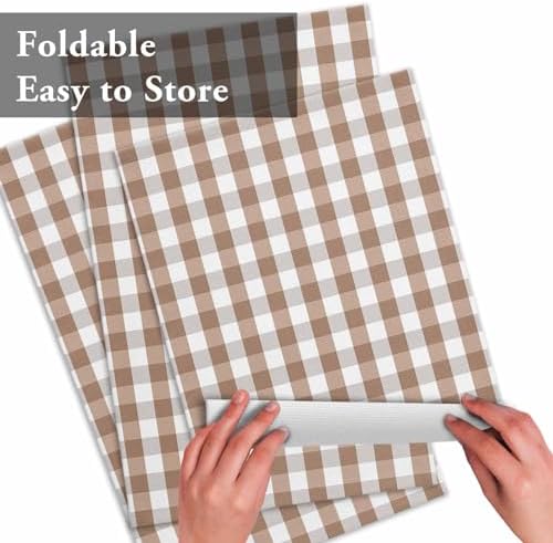 Rustic Brown White Buffalo Check Plaid Pattern Placemats Set of 4, Farmhouse Heat Resistant Washable Table Place Mats Cotton Table Linens Party Holiday Decor for Kitchen Dining Outdoor Indoor