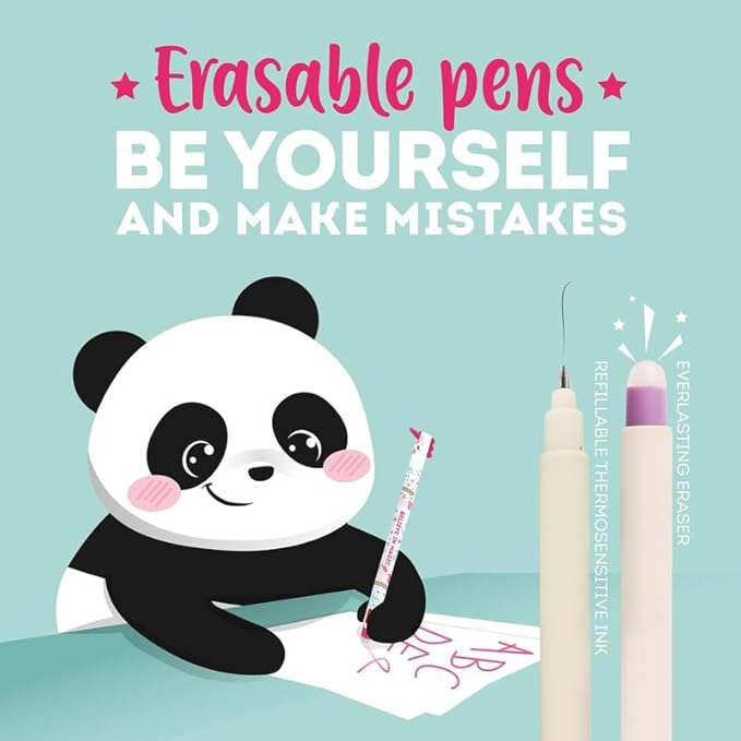 LEGAMI - Set of 7 Erasable Gel Pens with Thermosensitive Erase Ink, Range of ink colours & barrel designs, 0.7mm Tip, Unicorn, Hippo, Butterfly, Corgi, Tiger, Giraffe, Teddy Bear Designs