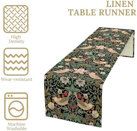 William Morris Floral Table Runner, Vintage Strawberry Thief Flowers Table Runner for Dining Table Decor 13 x 36 Inch