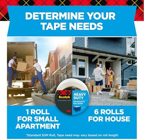 Scotch Heavy Duty Shipping Packing Tape, Clear, Shipping and Packaging Supplies, 1.88 in. x 54.6 yd., 1 Tape Roll, (Pack of 2)