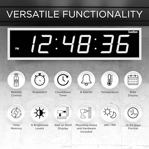 Ivation Oversized Digital Wall Clock with Large LED Display & Timer, 72"