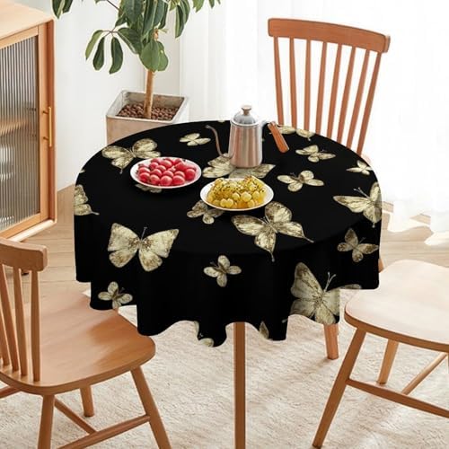 Golden Butterfly Tablecloth, Vintage Luxury Yellow Golden Butterflies Print Table Cloth for Kitchen Dining Coffee Table Outdoor Party Decor, 70x70in