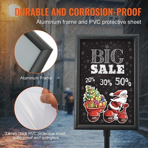 VEVOR Pedestal Sign Holder, 11 x 17 Inch Vertical and Horizontal Adjustable Poster Stand, Heavy-Duty Floor Standing Sign Holder with Round Base for Display, Advertisement, and Outdoor, Black