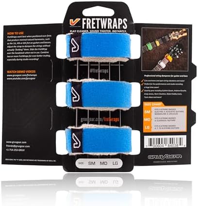 Gruv Gear Fret Wrap & Guitar Mute, Fretwrap for Acoustic, Electric & Bass | String Dampener Recording, Tapping & Practice Accessory (3 Pack, Small Blue, Fits 4 String Bass, 6 String Guitar)