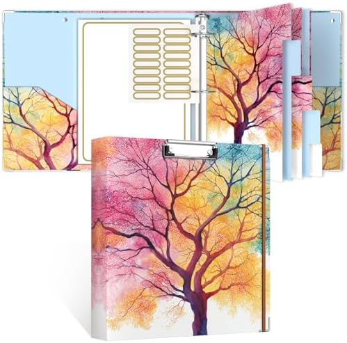 Rouidr 3 Ring Binder, 2 Inch Round Ring Binder Organizer with Clipboard, 5 Dividers Tabs, A4 8.5 x 11 Inch Paper & Clear Sleeves for School, Office Supplies